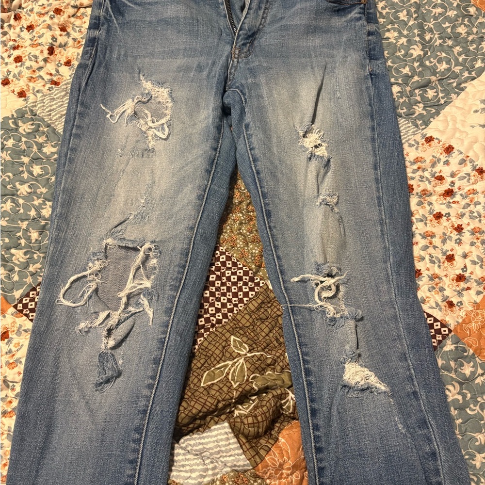KanCan Light Blue Distressed Straight Leg Jeans